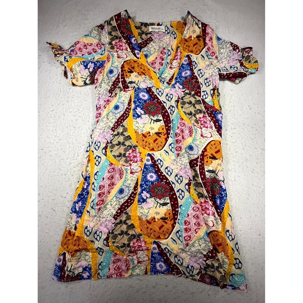 Brass & Roe By CTS Tunic Dress Womens XL Multicolor Floral Patchwork Wrap V Neck